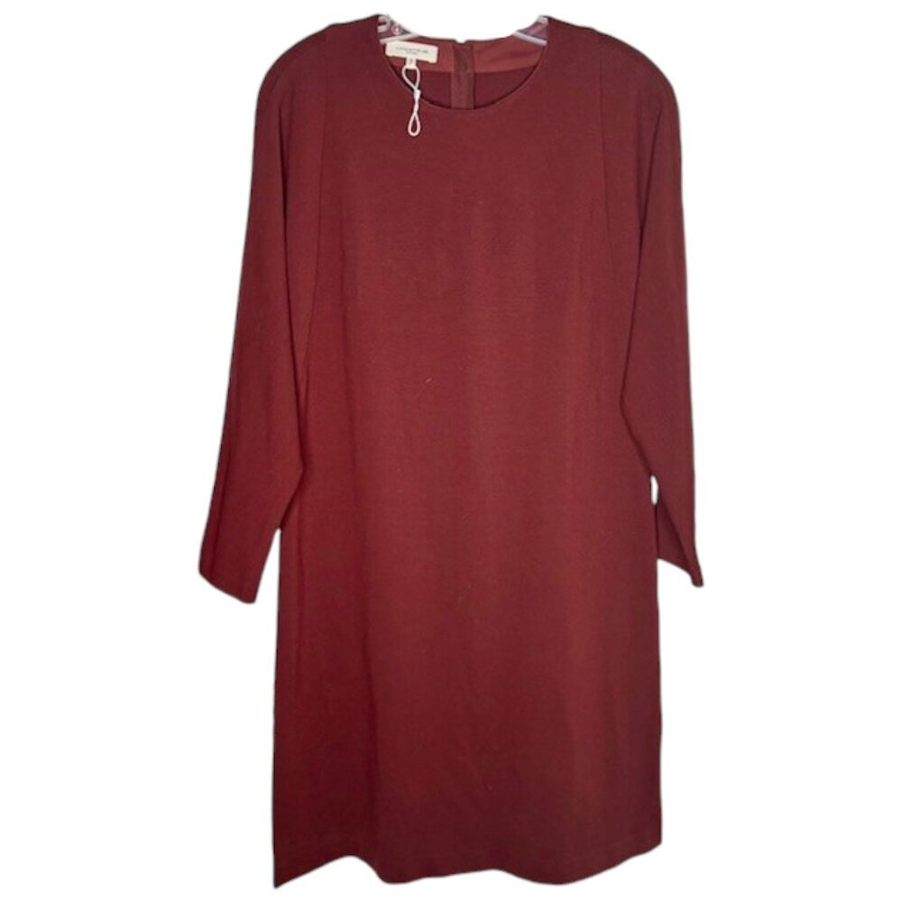 Lafayette 148 Long Sleeved Jewel Neck A-Line Dress Ponte Knit - Maroon - M - Picture 2 of 12